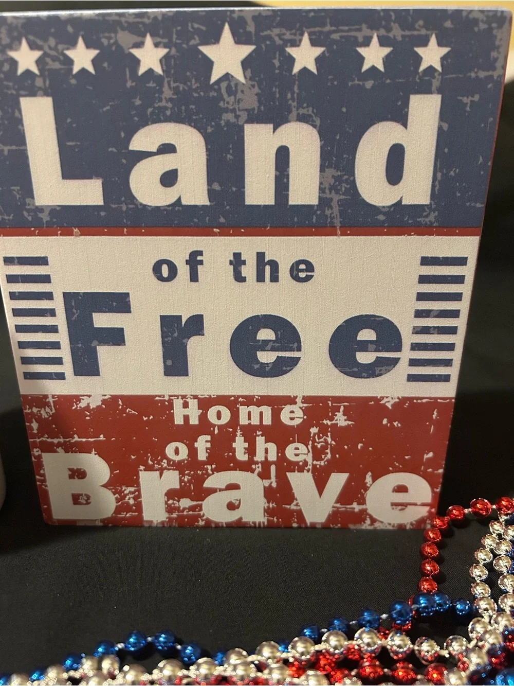 Red White Blue Tumbler, Wood Sign and beaded necklaces